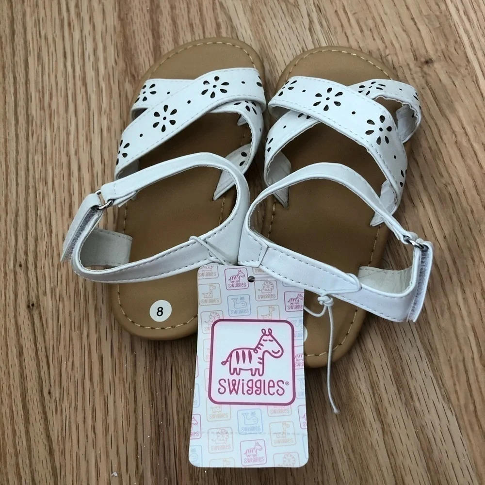 Swiggles White Open Toe Sandals NWT Sz 8 Girls